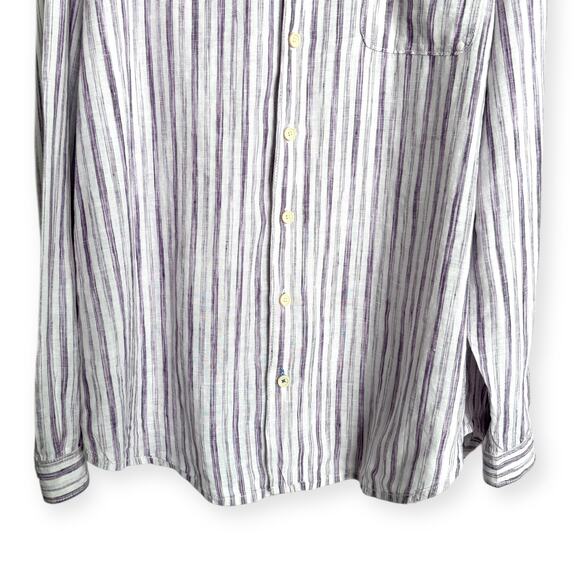 Tommy Bahama Relax 100% Linen Purple Striped Casual Button Down Shirt Men's XLT - Picture 4 of 9
